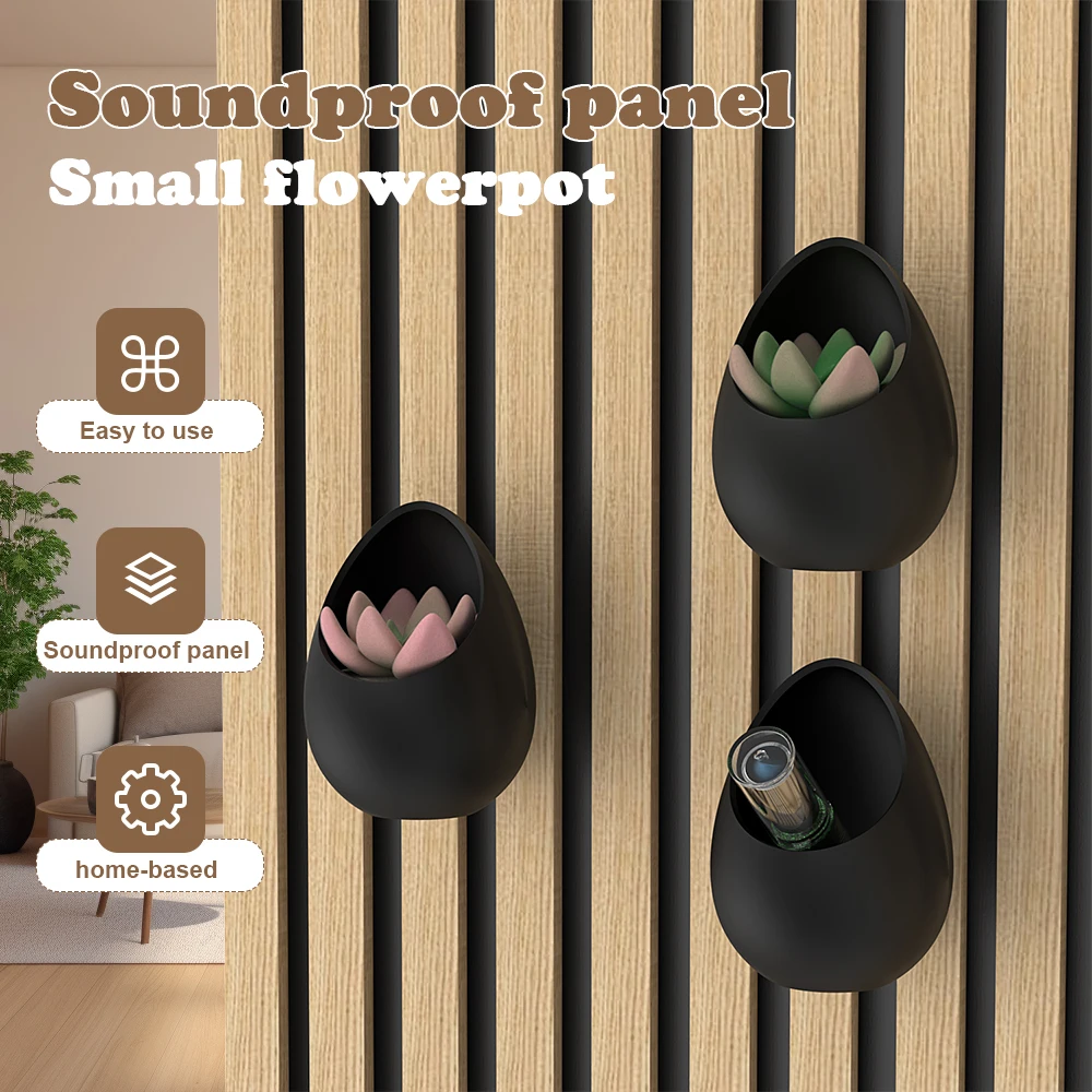 1 Pack Acoustic Panel Oval Planter, No-Drill Succulent Pot, Rust-Proof Minimalist Modern Home Decor