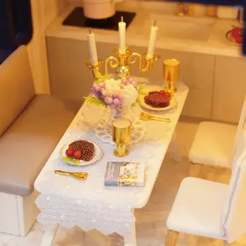 Miniaturní domeček pro panenky s nábytkem, dřevěný dům, miniaturní hračky pro děti, novoroční vánoční dárek 10 nejlepší prodej miniaturní dřevěný dům - №9