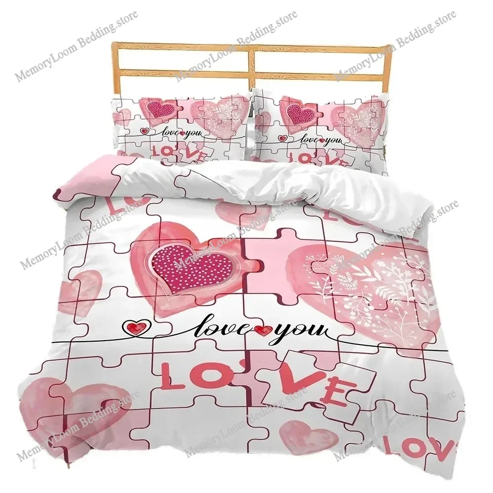 Valentine's Day Custom Name Love Heart Romantic 3D Duvet Cover Bedding Set Comforter Linen Pillowcases Wedding Decor Twin Queen