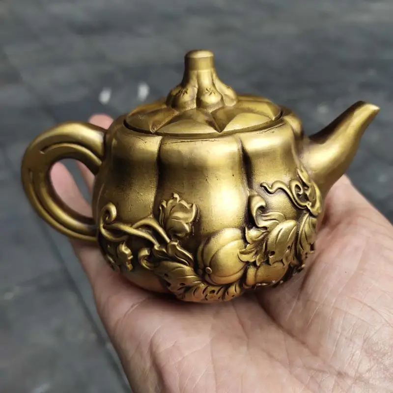 

Antique Copperware Collection Vintage Distressed Pure Copper Pumpkin Wine Pot Teapot Patina Moisturizing Home Tea Ceremony Craft