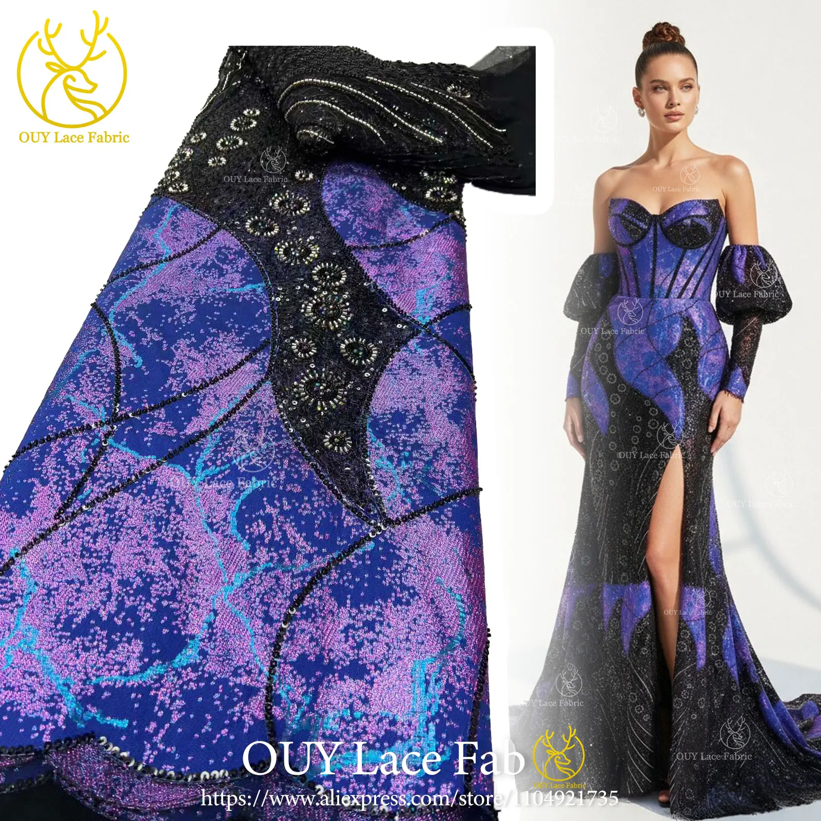 

Premium African Jacquard Beaded Lace Fabric 2026 High-Quality Nigerian Sequined Lace Fabric Women's Party Dress Sewing Material