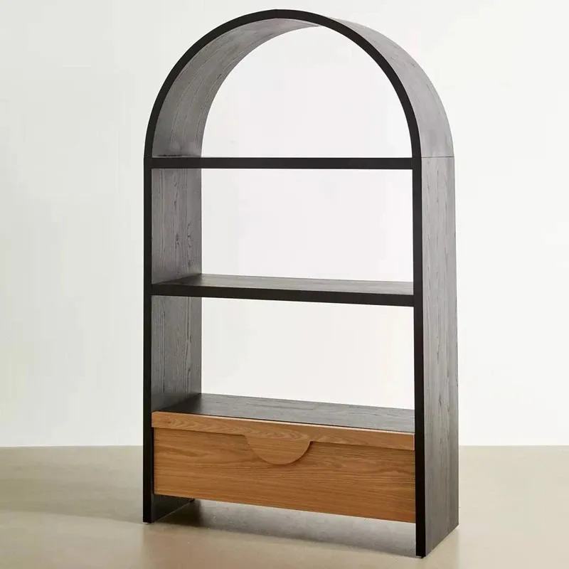 

French retro solid wood living room glass door storage cabinet display storage cabinet arched bookshelf