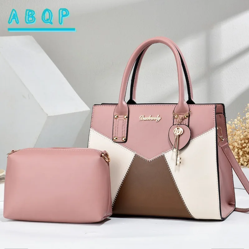 ABQP New Women's Handbag Splicing Color Women's Shoulder Bag Luxury Brand Fashion 2-piece Set Casual Women's Bag Large Capacity