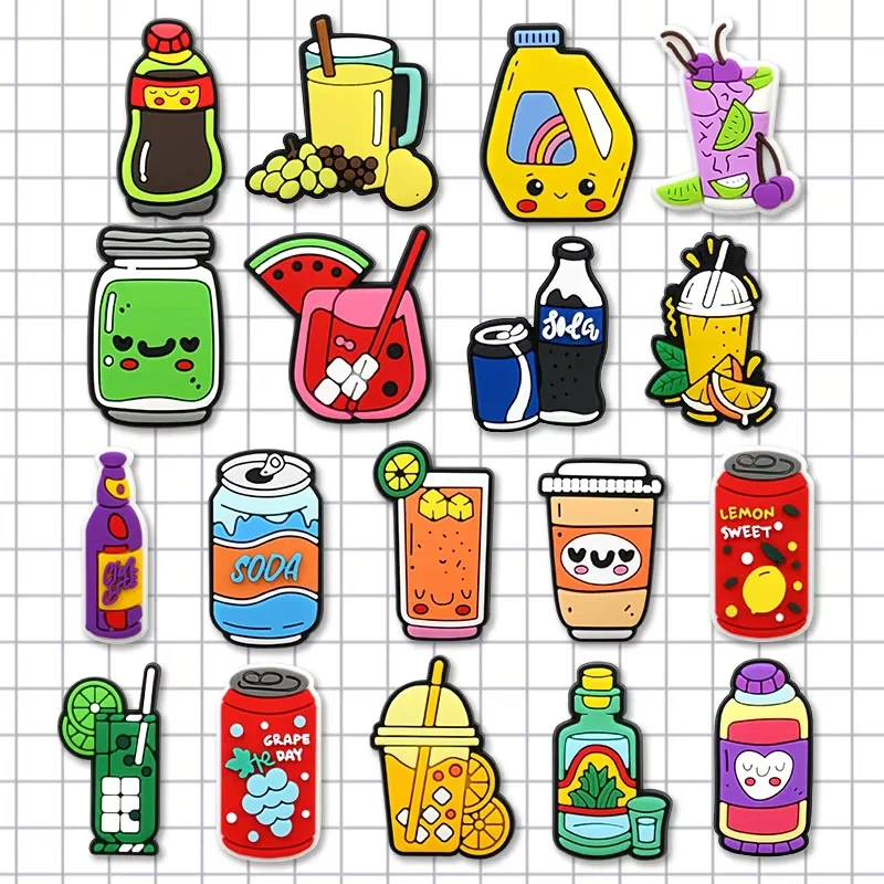 18Pcs Food and Drink Shoe Charms, Drink Summer-themed PVC Shoe Accessories For Party Favor Holiday Birthday Gifts