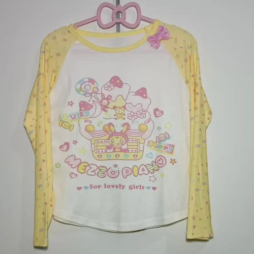 Camisetas rosas japonesas Y2k de estética Lolita, ropa para mujer, camisetas con estampado de dibujos animados dulces y cuello redondo, camisetas informales Kawaii Grunge Fairy