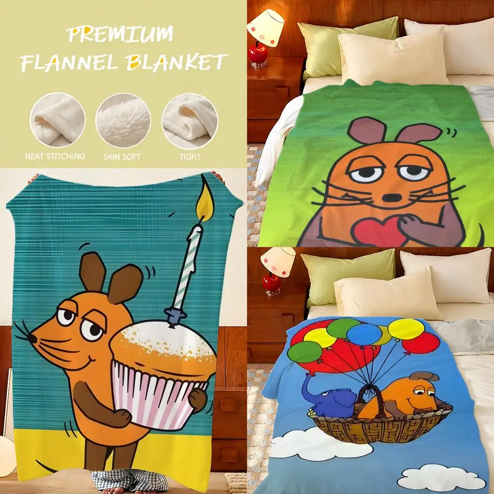Anime Die Sendung mit der Maus Throw Plush Flannel Throw Blanket, Sofa Bed Travel Picnic Home Textile Decor