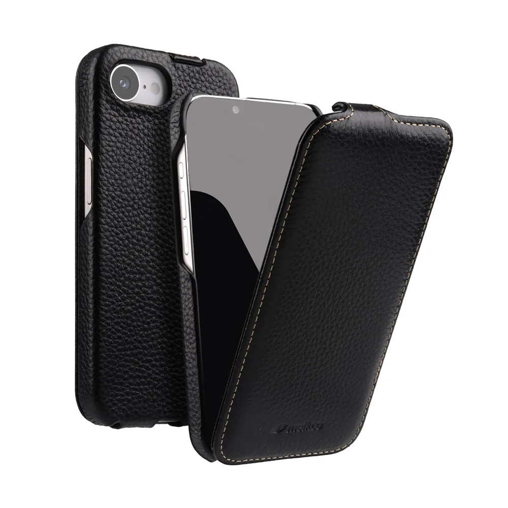 

6 Colors Melkco Brand Vertical Real Premium Genuine Natural Cowhide Leather MagSafe Flip Cover Bag Phone Case For iPhone 16e