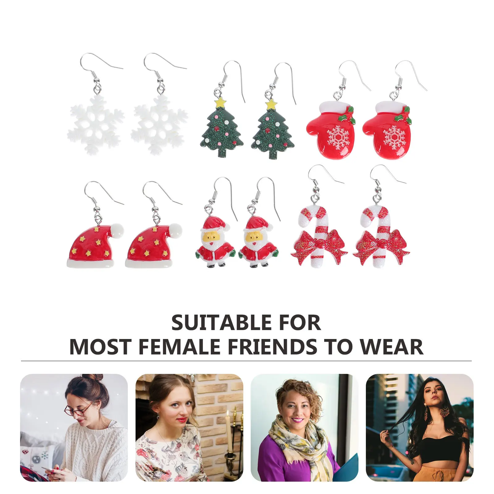 

6Pairs Christmas Earrings Unique Xmas Party Ear Pendants Chic Festival Ear Decor for Girls Holiday Accessories