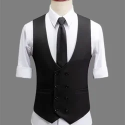 One Piece Men Vest for Wedding Groom Slim Fit Suit Waistcoat Solid Color Male Fashion Coat