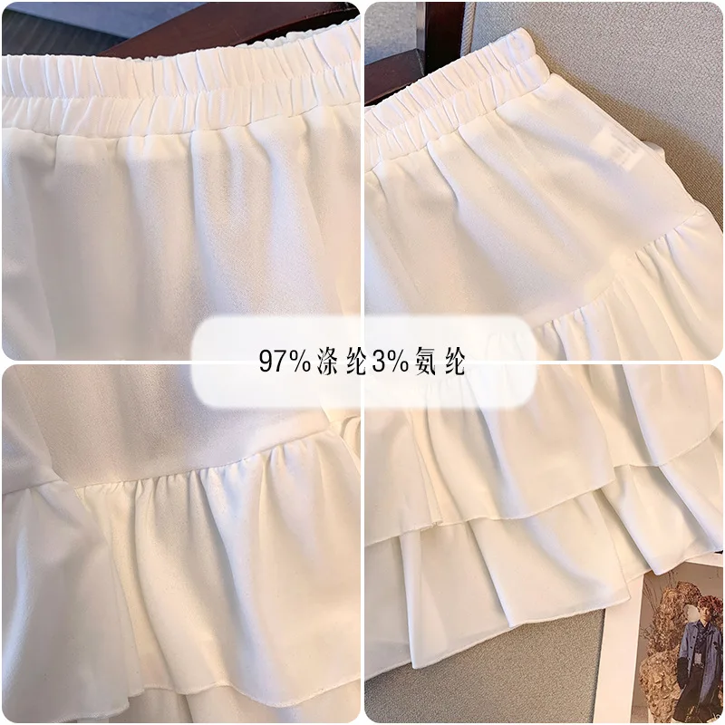 Plus Size Pleated A-line Skirt Women Ruffles Sweet Hottie Preppy Style Elastic Elastic Waist Slim Thin Simple Casual Summer