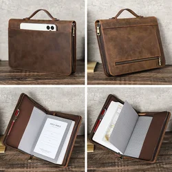 Handmade Zipper Handheld Leather Cover Luxury Retro Leather Notebook Cover Case Business Office School Supplies Stationery