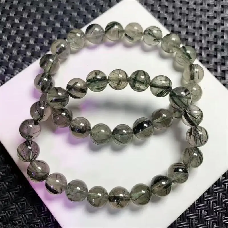 

9MM Natural Green Rutilated Quartz Bracelet Energy Crystal Aura Healing Fengshui Yoga Elastic Couple Jewelry Gift 1PCS