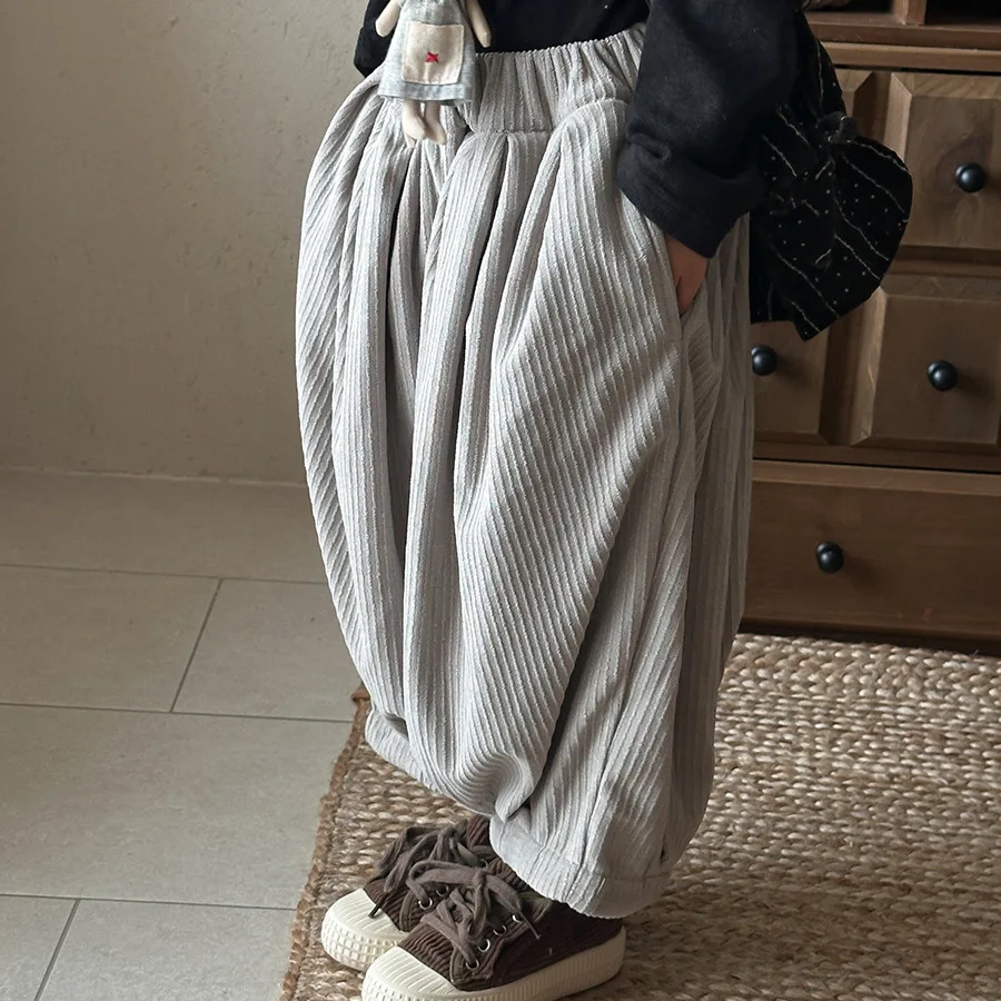 

Boys Pants Autunn New 1-9 Years Children's Coffee Beige Knitted Corduroy Pants For Children Girls Trousers Kid's Loose Bloomers