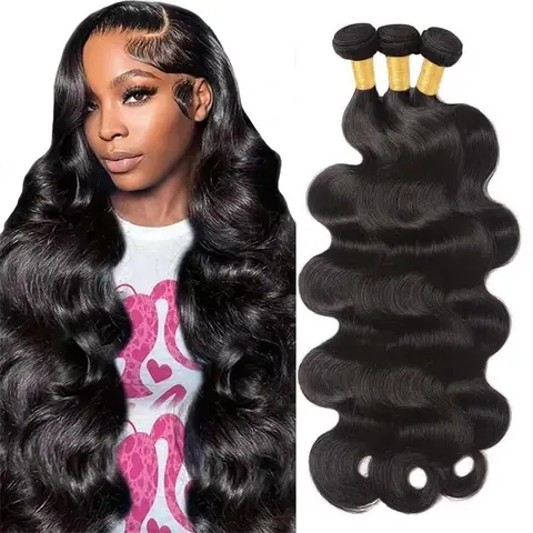 Silky Body Wave Bundles Human Hair Remy Brazilian Hair Extensions 1/3/4 PCS Natural Black Hair Weave Bundles 14-30 Inch