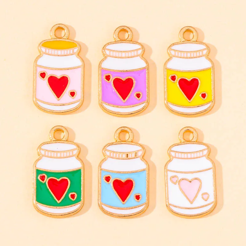 

20Pcs 9*17mm Enamel Colorful Cute Love Heart Milk Bottle Charms for DIY Gift Jewelry Making Earring Pendant Necklace Accessories