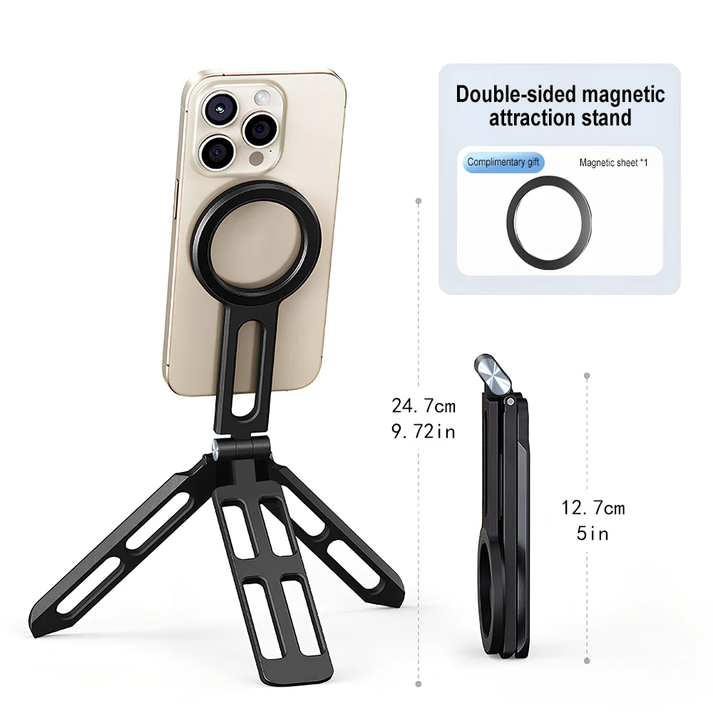 Magnetic Phone Holder Four-axis 360° Rotation Foldable Selfie Stick Aluminum Alloy Portable Pocket Tripod Stand For Vlog Live view 6