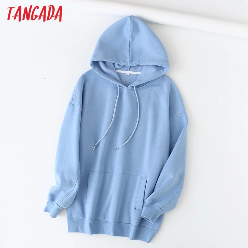 Tangada 2022 women fleece cotton hoodie sweatshirts oversize ladies pullovers pocket hooded jacket SD60-1