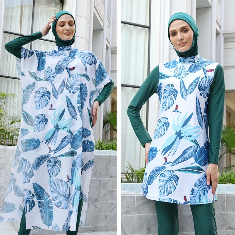 3/4PCS Modest Muslim Swimwears Burkini Women Swimsuit Set Islamic Full Cover  Swimwear Full Body Top with Pants Hijabs Suit