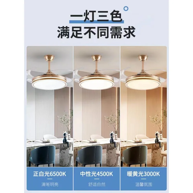 Fan Lamp Invisible Ceiling Ceiling Fan Lights Living Room Dining Room Bedroom Led Simple Power Saving Frequency Conversion Remot