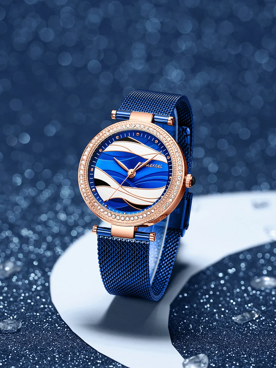 Top Luxury Unique Creative Women Quartz Watches Female Fashion Rose Gold Blue Watch Ladies Simple Wrist Watches