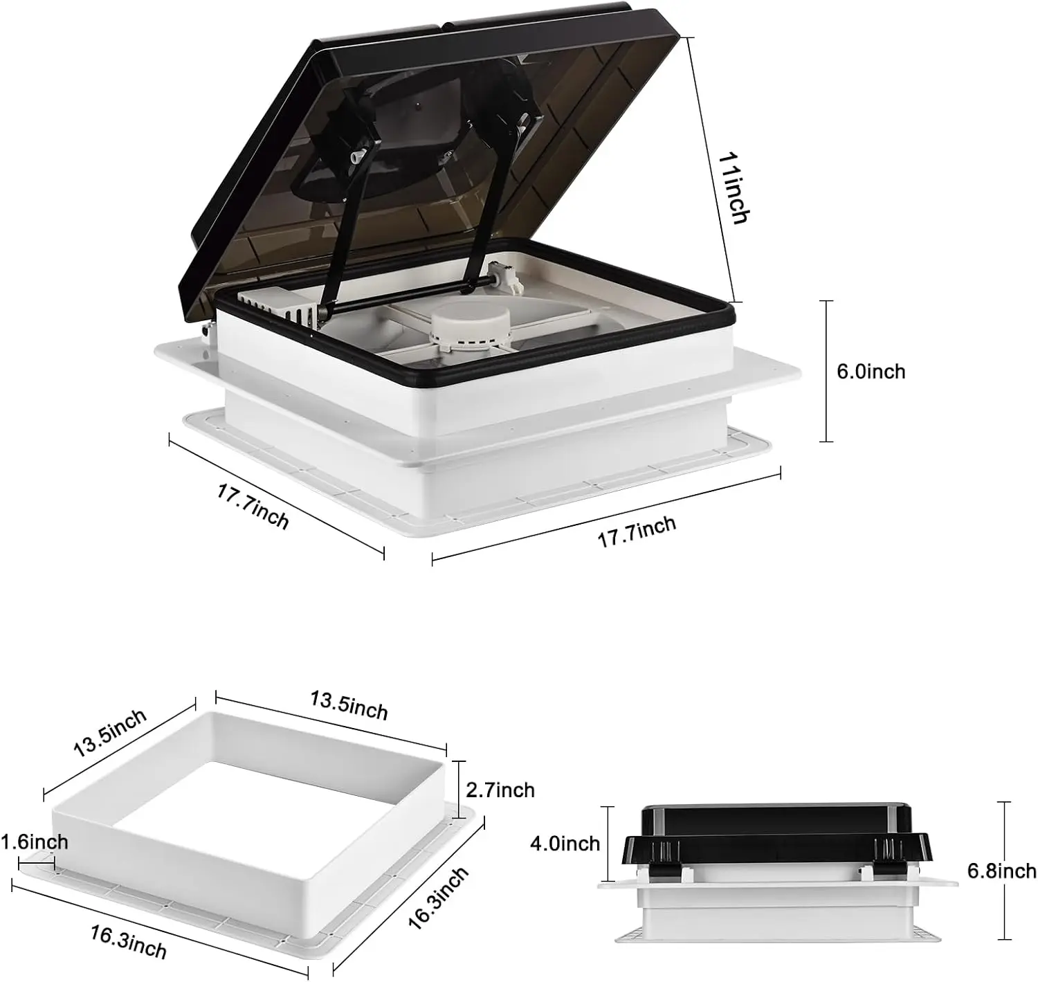 14" Electric RV Vent Fan with Remote, Reversible Camper Roof Vents for Motorhomes, 4-Speed RV Ventilation Fans with Rain Sensor