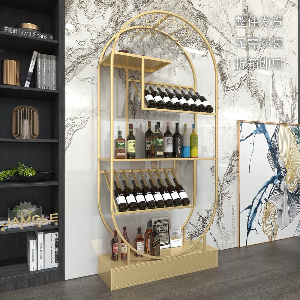 Wrought iron wine rack creative red wine display rack household floor-to-ceiling foreign wine rack bar winery