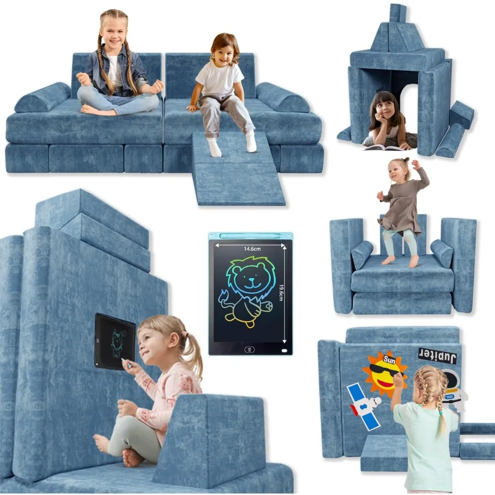 Couch Kids Modular Play Couch with Doodle Board and Stickers, Kids Play Couches with 27D Foam, Kids Couches Building Fort