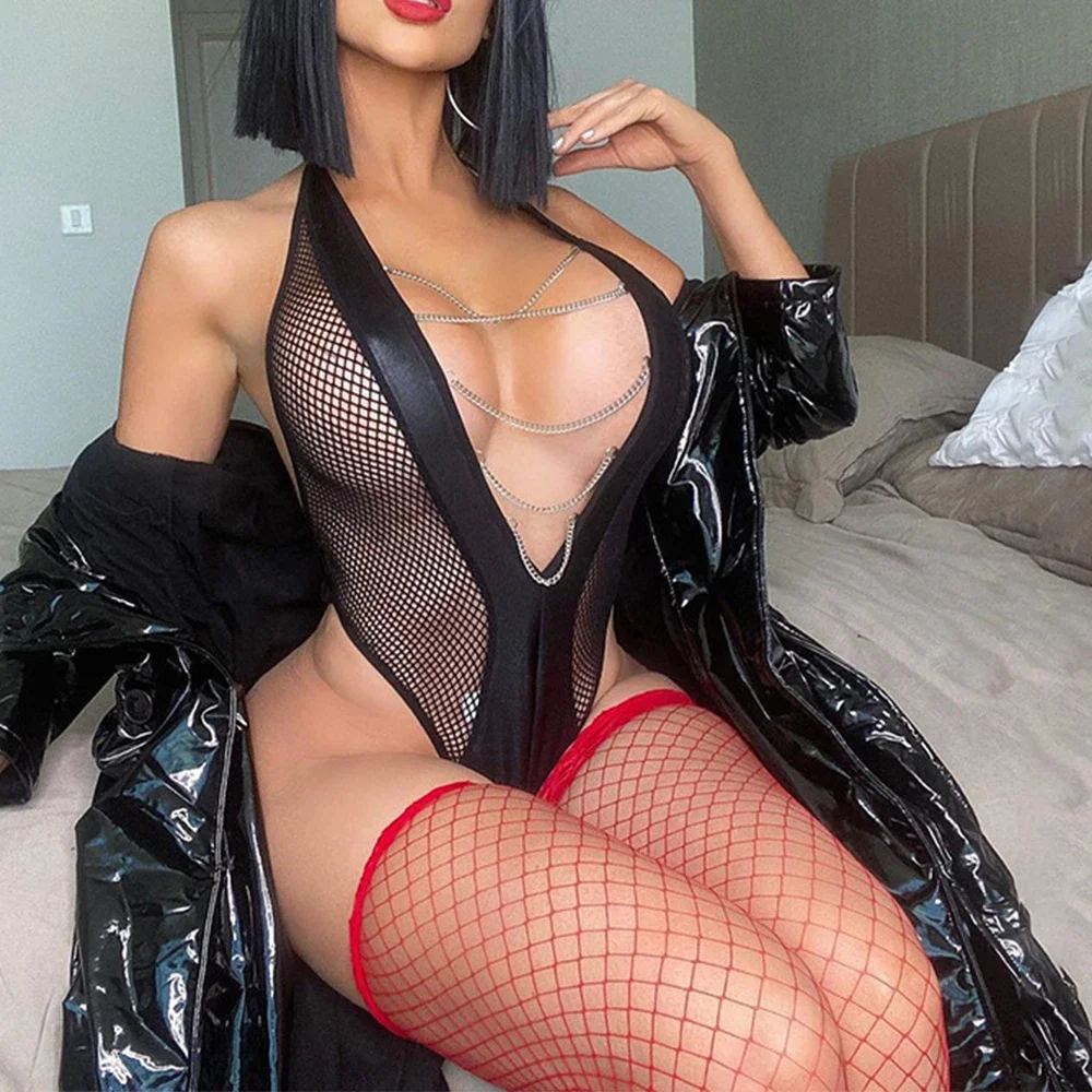 الاباحية الملابس الداخلية الساخنة النساء الجسم شبكة سلسلة نظرة الرطب الإناث الملابس الداخلية ارتداءها اللاتكس ملابس خاصة من الجلد الجوف خارج تيدي نوم