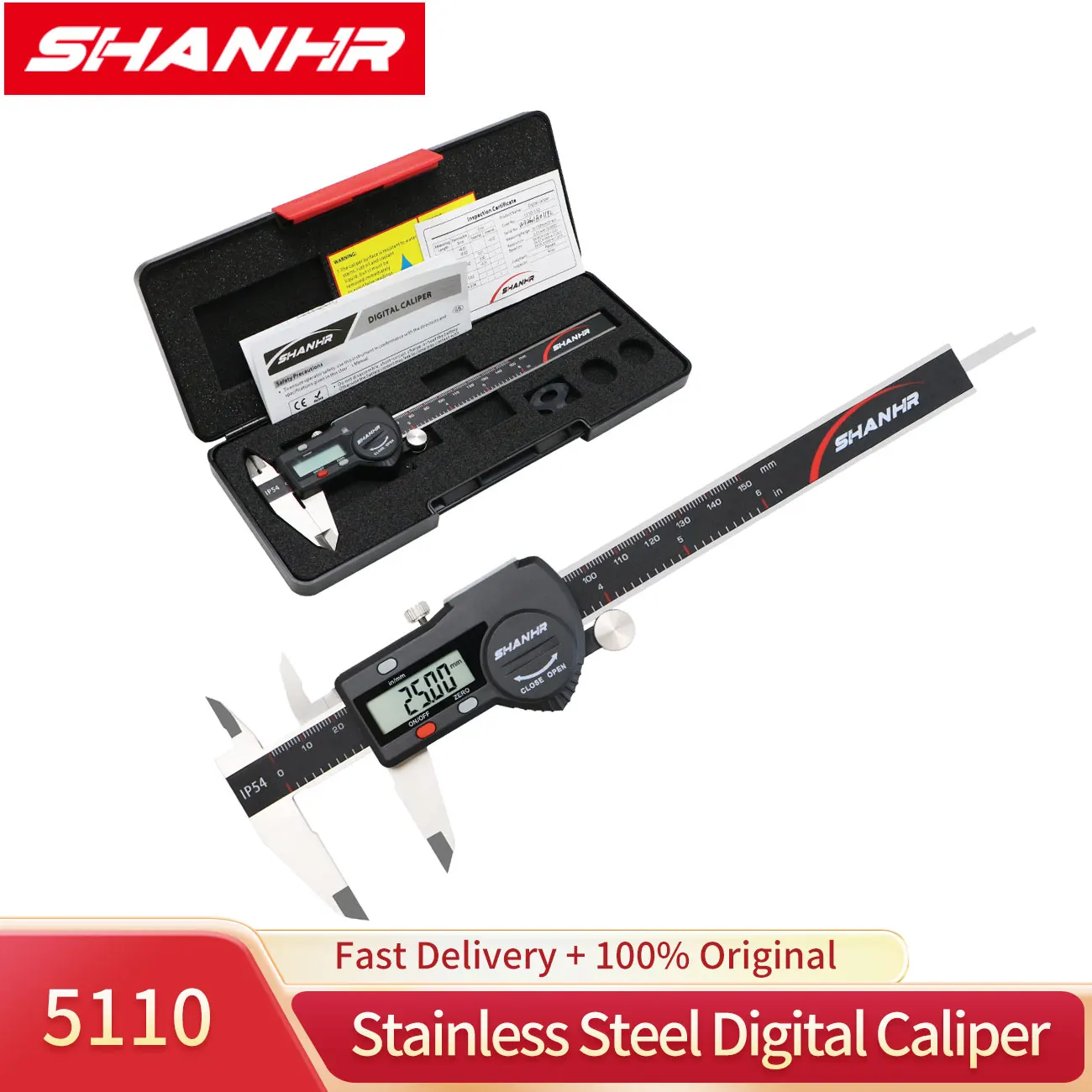 SHAHE-calibrador Vernier electrónico de acero inoxidable, herramientas de medición de alta precisión, 150 mm