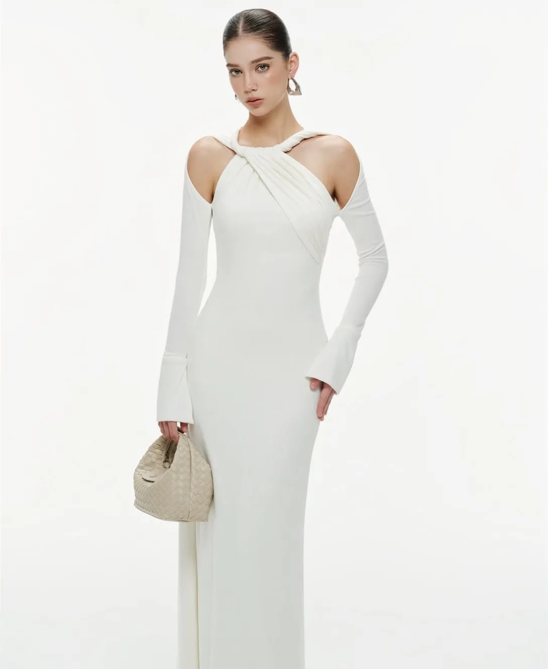 Maßgeschneiderte kurze Crêpe-Abendkleider, Neckholder, Meerjungfrau, plissiert, فسات Mohamed 1914 Knöchellanges Ballkleid für Frauen