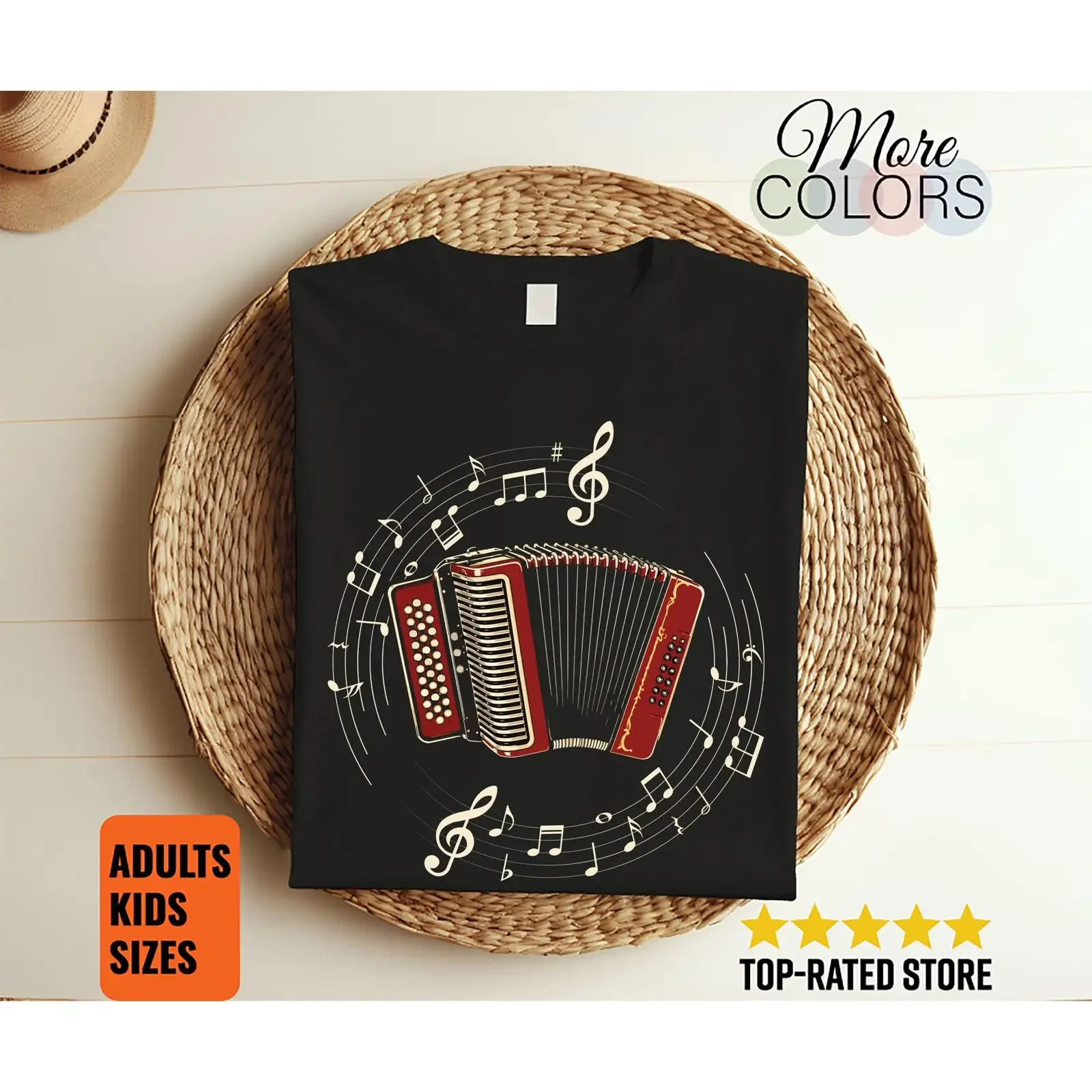 Accordion Music Notes T Shirt Accordionist Musician Instrument Lover Melody Band Teacher vintage Washed Stylish streetwear