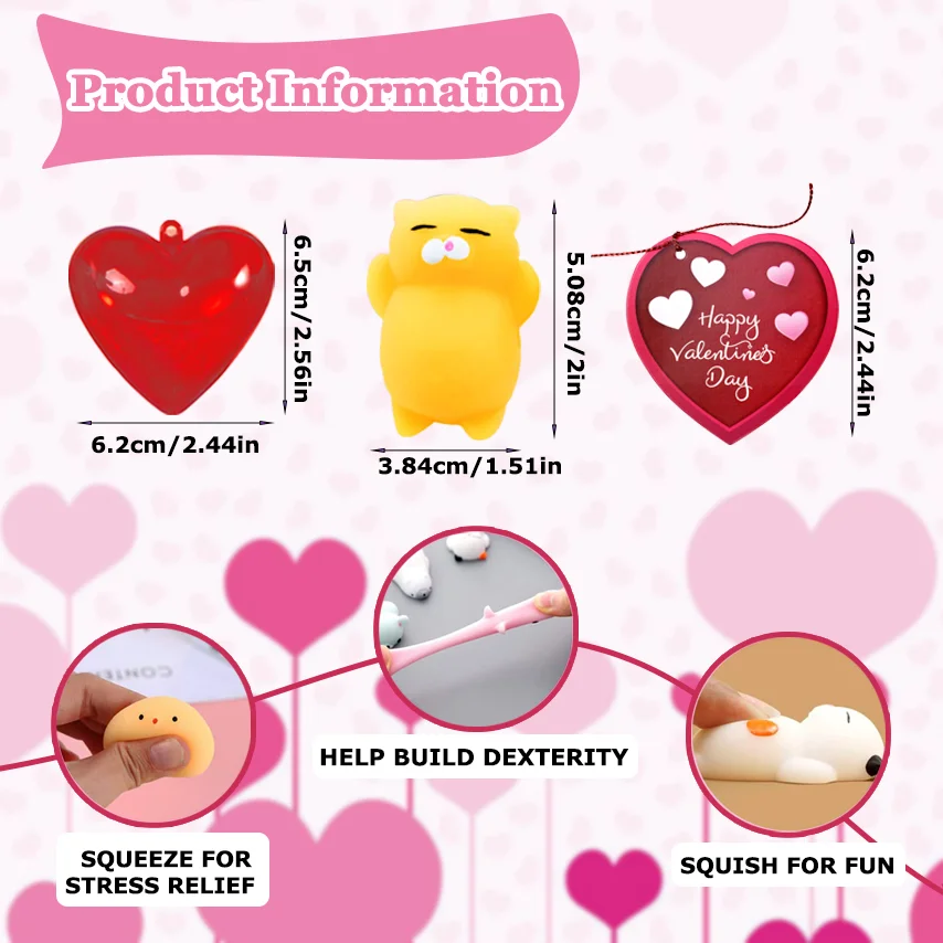 Valentine Mochi Squishies with Heart Boxs Cards Mini Animal Stress Relief For Classmate Valentine\'s Exchange Gifts