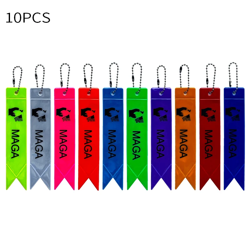 10Pcs MAGA Streamer FIGHT 2024 TRUMP Reflective Keychains Charm Bag Pendant Accessories Reflective Tape Keyrings