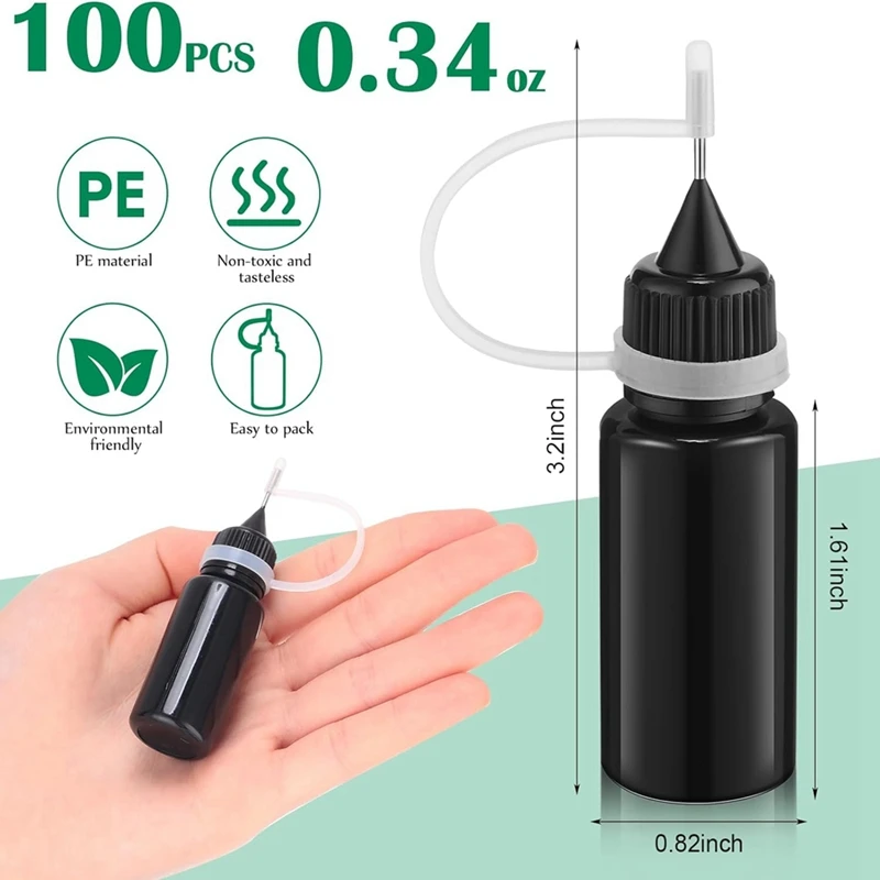 Garrafa plástica precisão agulha ponta aplicador, Mini, leve, 10 ml, 100 pcs