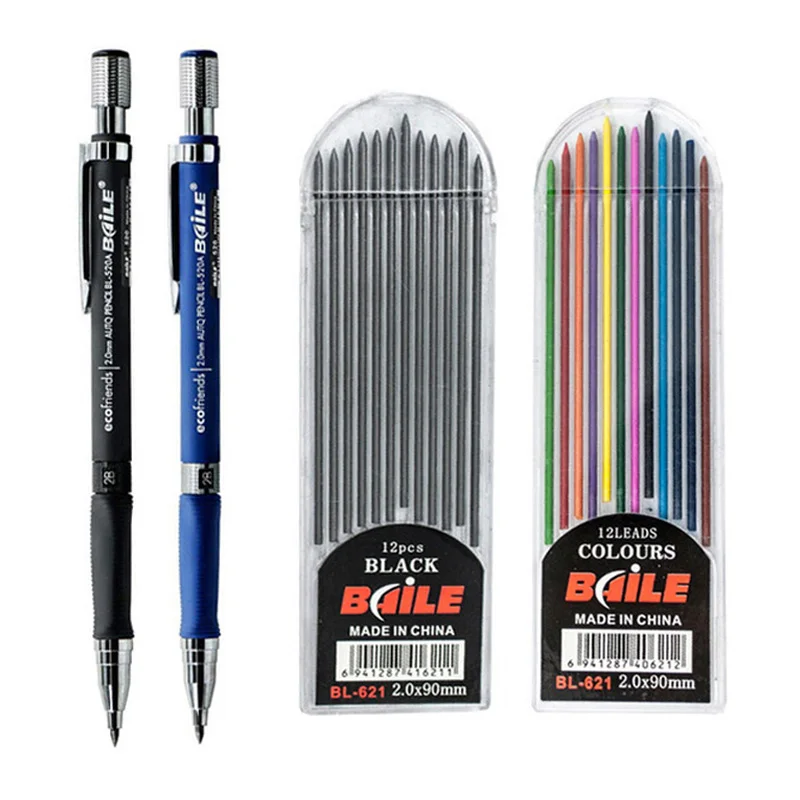 

Карандаши механические 2,0 мм, набор автоматических карандашей для рисования, чёрные, принадлежности для экзамена Канцтовары