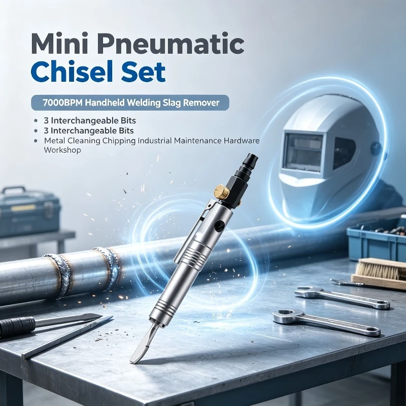 Mini Pneumatic Chisel Set, 7000BPM Handheld Welding Slag Remover with 3 Interchangeable Bits for Metal Cleaning