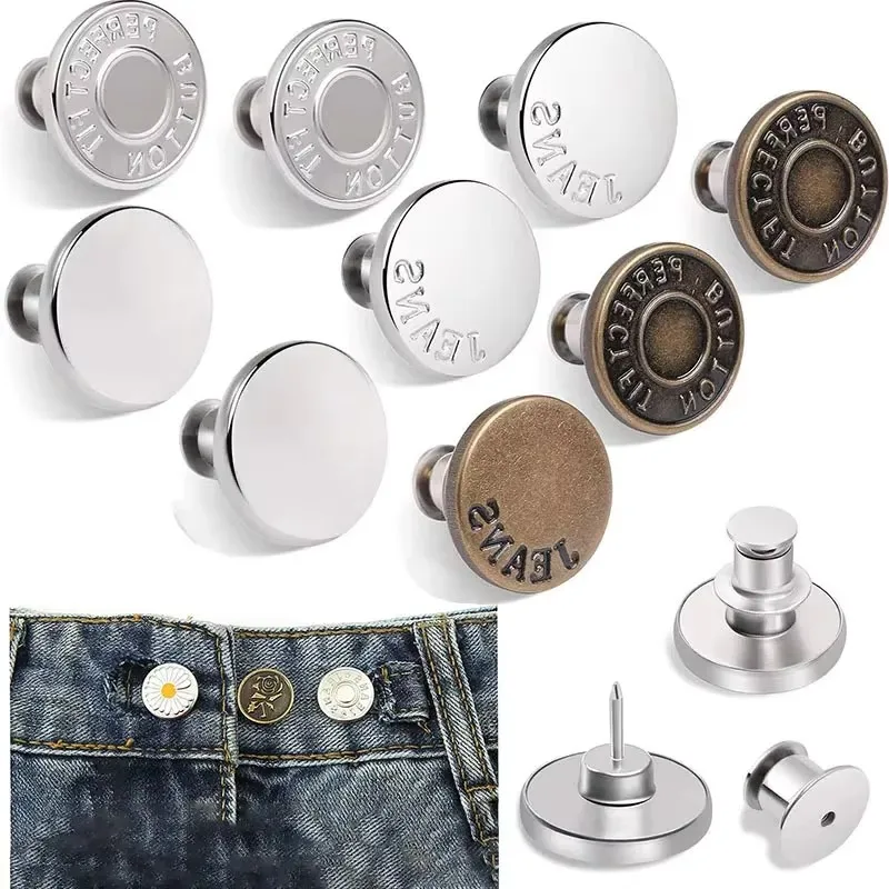 5/10Pcs 17mm Jeans Waist Buttons Adjustable Nail Free Waist Extenders Buttons Detachable Clothing Buckle With Screwdriver