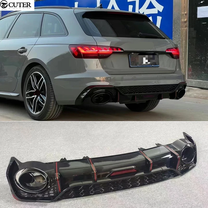 A4 B9.5 Sline Avant RS4-R Style PP Heckstoßstangenlippe Diffusor Auspuffrohre für Audi A4 Karosserie-Kit 20-24