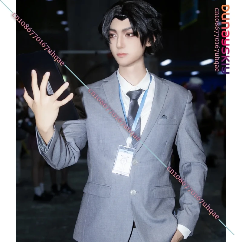 SAIKOU-Cosplay Blue Archive Sensei - Costume d'enseignant gris unisexe avec chemise blanche, cravate noire et badge d'identification - Style académique - Personnage d'anime