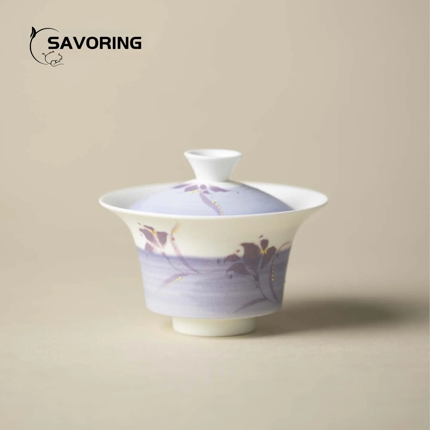 Blue Hand-Painted Iris Gaiwan Tea Bowl Ceramic Jingdezhen Tool Cup Kung Fu Cups Chinese Cover 120ml Maker Set Puer Original Wan