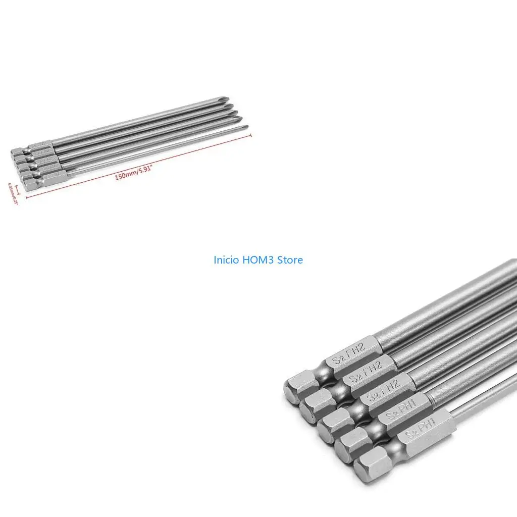 

A5YD 5 Pcs 1/4'' 150mm Long for Cross for Head PH1 PH2 Electric Screwdriv