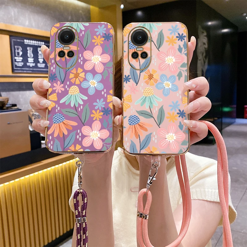 Reno 10 Special Flower Luxury Plating Phone Case For OPPO Reno 10Pro 10 11 12 7 8Pro 8 8T 9 9Pro 6Z K12 K12X K11 9ProPlus Cover