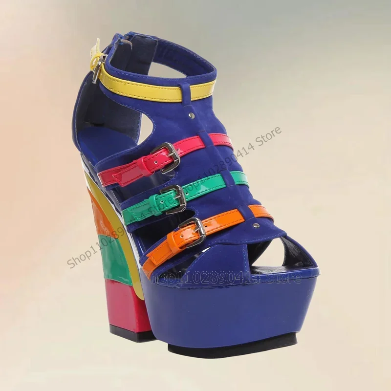 

Colorful Strappy Buckle Decor Peep Toe Platform Sandals Back Zipper Women Shoes Strange Style Heels New 2025 Zapatos Para Mujere