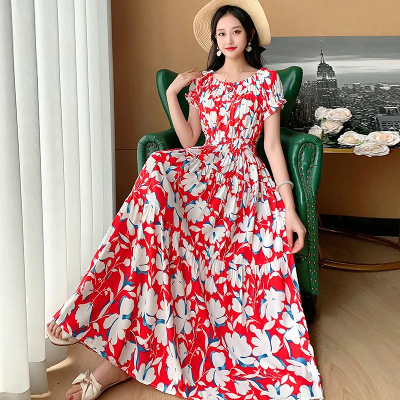 Abito Prairie Dream: maxi in cotone a strati - Spalla fredda e vita smockata