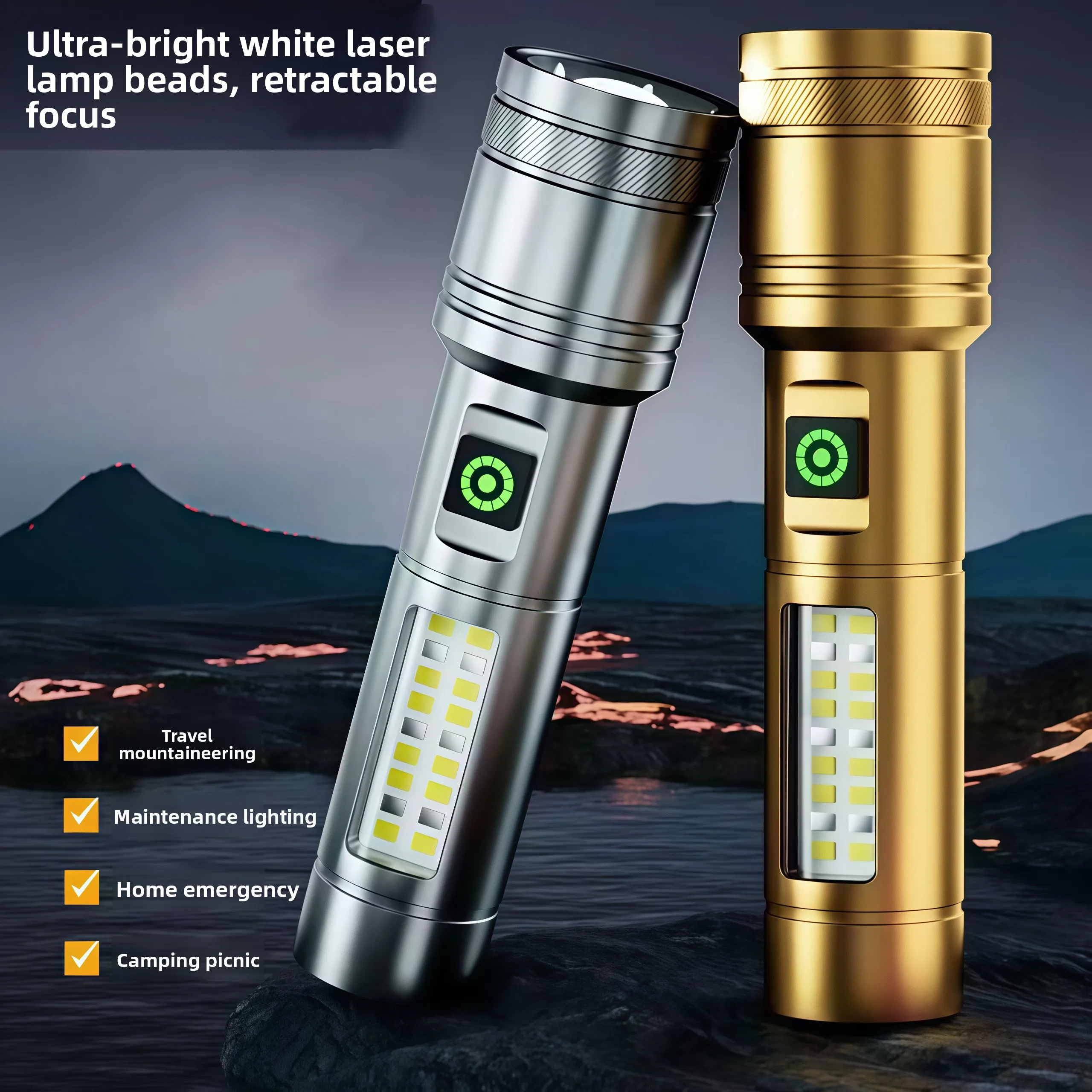 مصباح يدوي قوي للغاية طويل المدى قابل لإعادة الشحن للدراجات الخارجية، مدفع أورورا تكبير الأضواء، كشاف ليزر كبير c #1