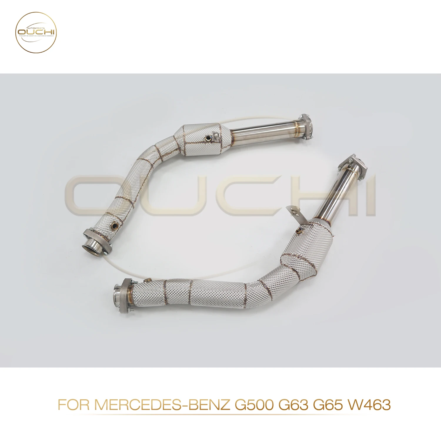 OUCHI أنبوب سفلي عالي الأداء لسيارة Mercedes Benz G500 G63 W463 من الفولاذ المقاوم للصدأ درع حرارة عادم السيارة صوت رياضي عميق