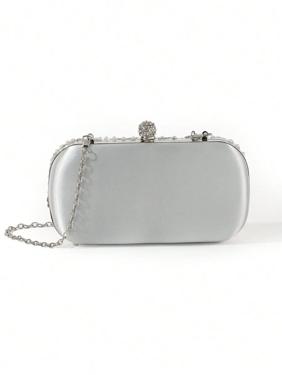 

Elegant Faux Pearl Beaded Rhinestone Clutch Evening Bag For Party Wedding Prom