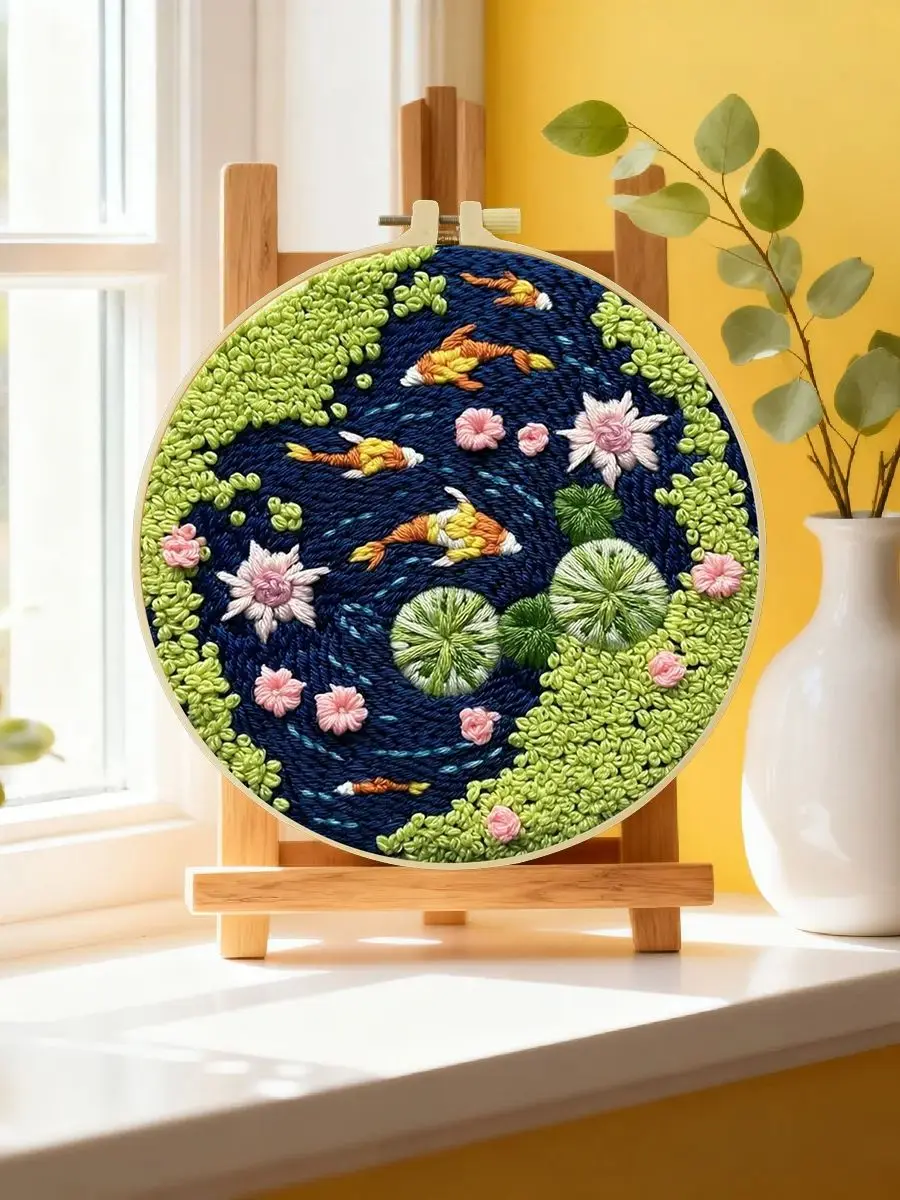 1 Stück 20X20CM/15X15CM 7,87/6,3 Zoll Lotus-Teich Stickerei Starter-Kit DIY-Kit DIY-Stickerei-Set Handarbeiten Malerei – Detail 6