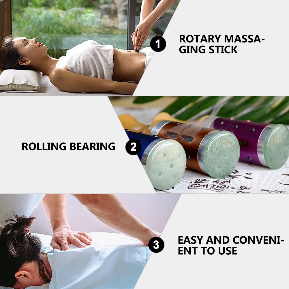 Dongling Jade Moxibustion Massage Stick Rotary Rolling Bearing Design Oak Handle Body Therapy Rod for Shoulder Neck Abdomen