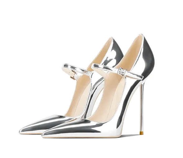 

New style buckle strap with high-end temperament, not tiring feet, silver pointed slender heels, high heels for women33-46